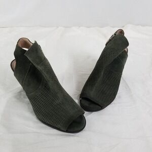 Essex Lane Boots Womens 8 M Dark Green Booties Side Zip Block High Heel Peep Toe